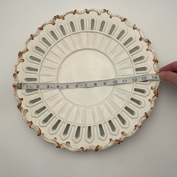 Elegant Reticulated White and Brown Decorative Platter Hand-painted, Italian - Picture 13 of 14